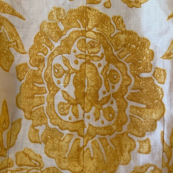 Normandy & Monroe Yellow White Print Linen Blazer Jacket Luxury Gathered Hem 10 - Picture 9 of 12